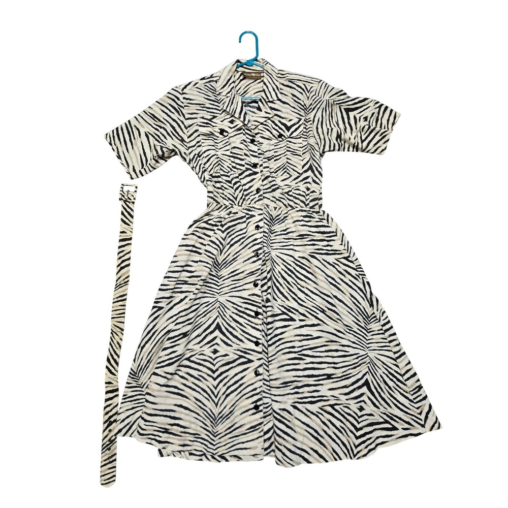 Hunter's Run Zebra Print Shirt Dress Belted Button‎ Front Women's Size 6